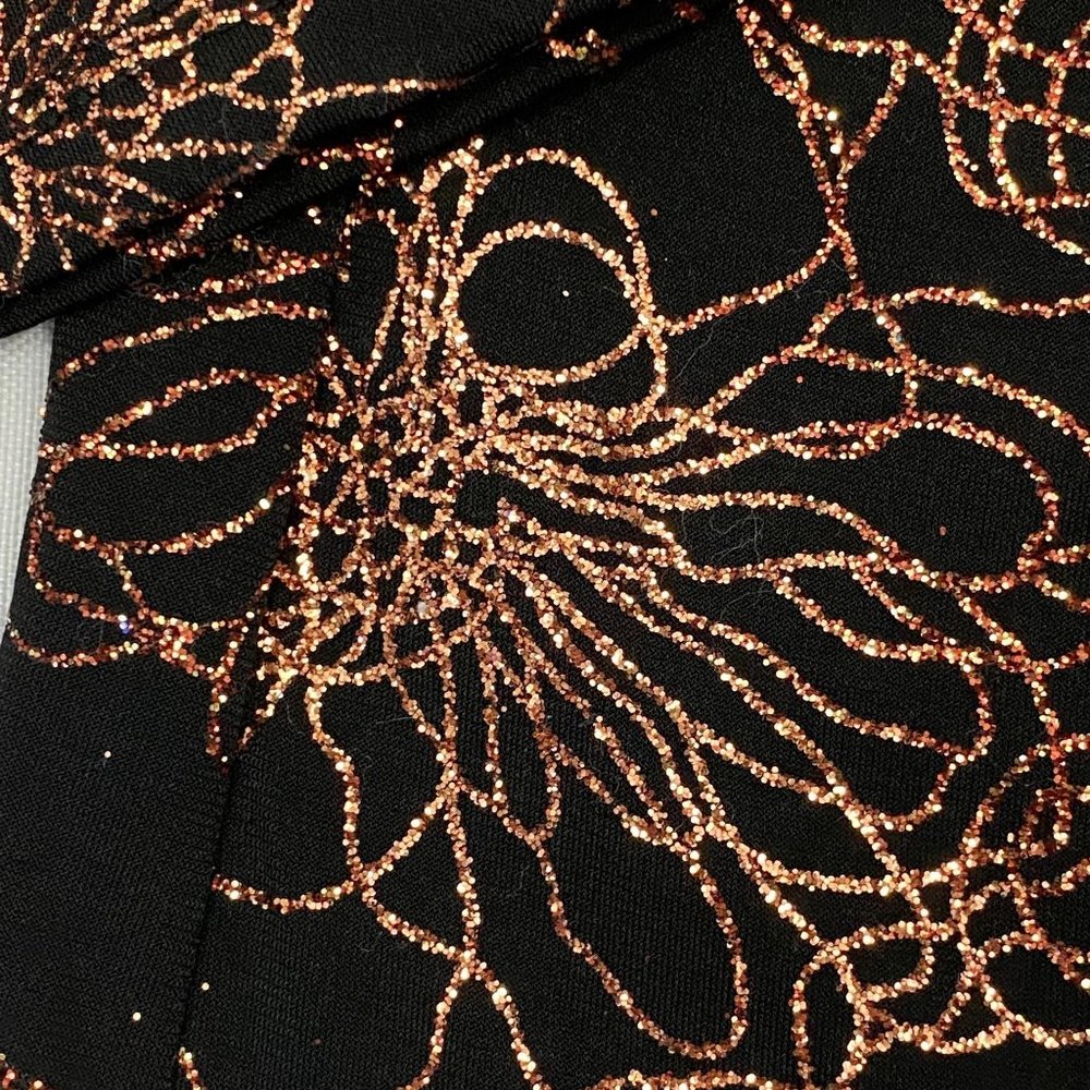 MSK Black Rose Gold Glitter Floral Wrap Top L - Picture 13 of 13